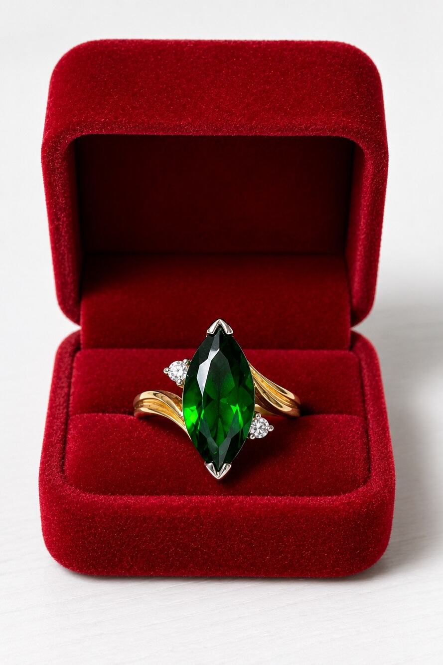 Vintage Deadstock 14K Gold Electroplated Green CZ Marquise Ring Size 5